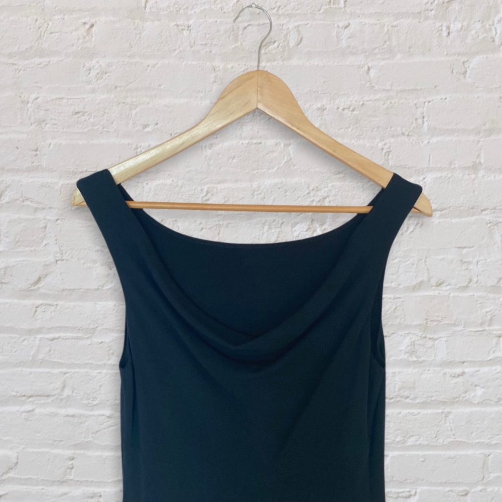 Sleek Black Sleeveless Midi Dress with Cowl Neckline